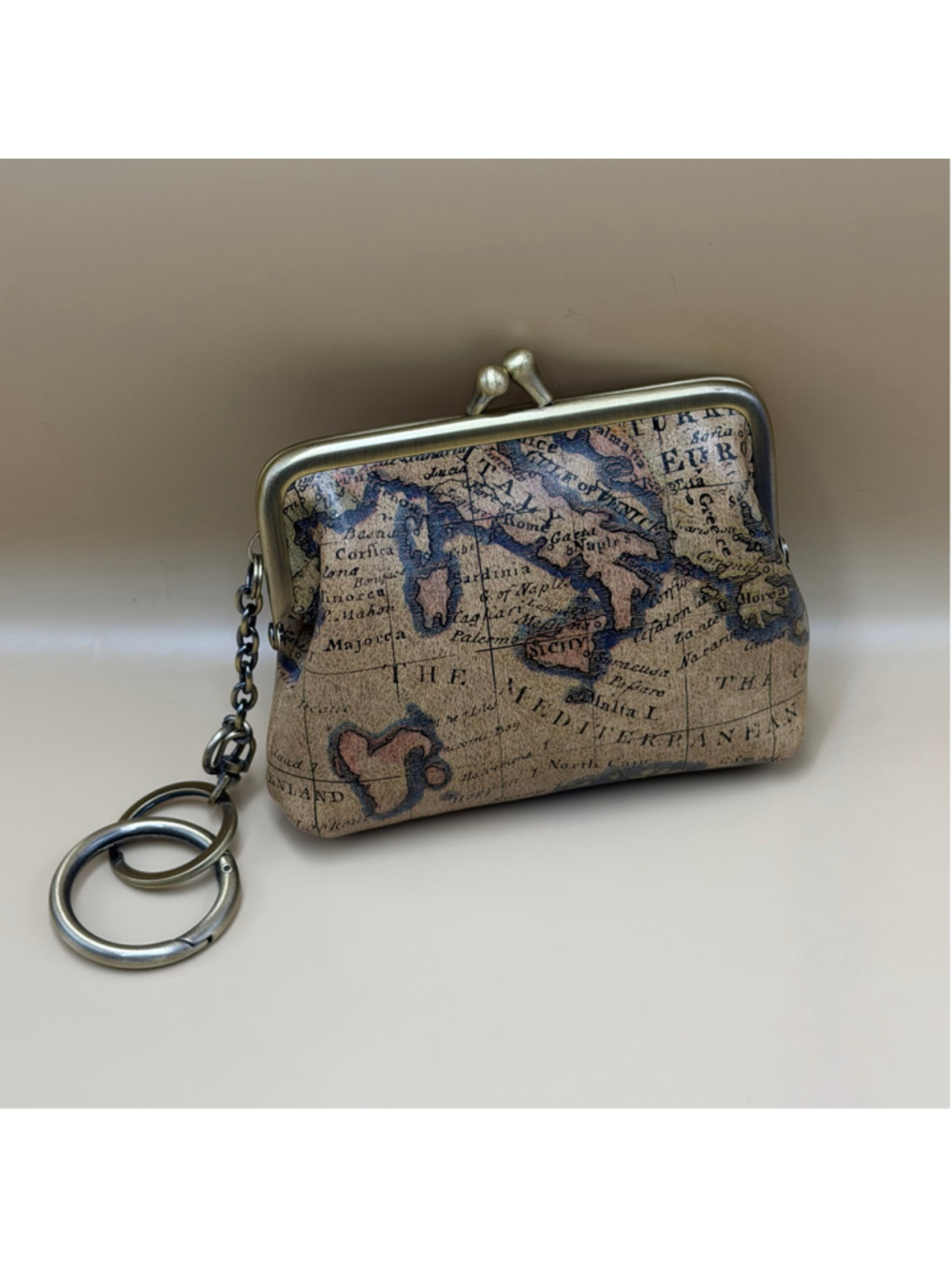 Patricia Nash Map Print Coin Purse Wristlet Beige Brown